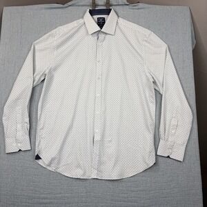 Society of Threads Men's L Slim Fit Dress Shirt Whit‎ Polka Dot Stretch No Iron